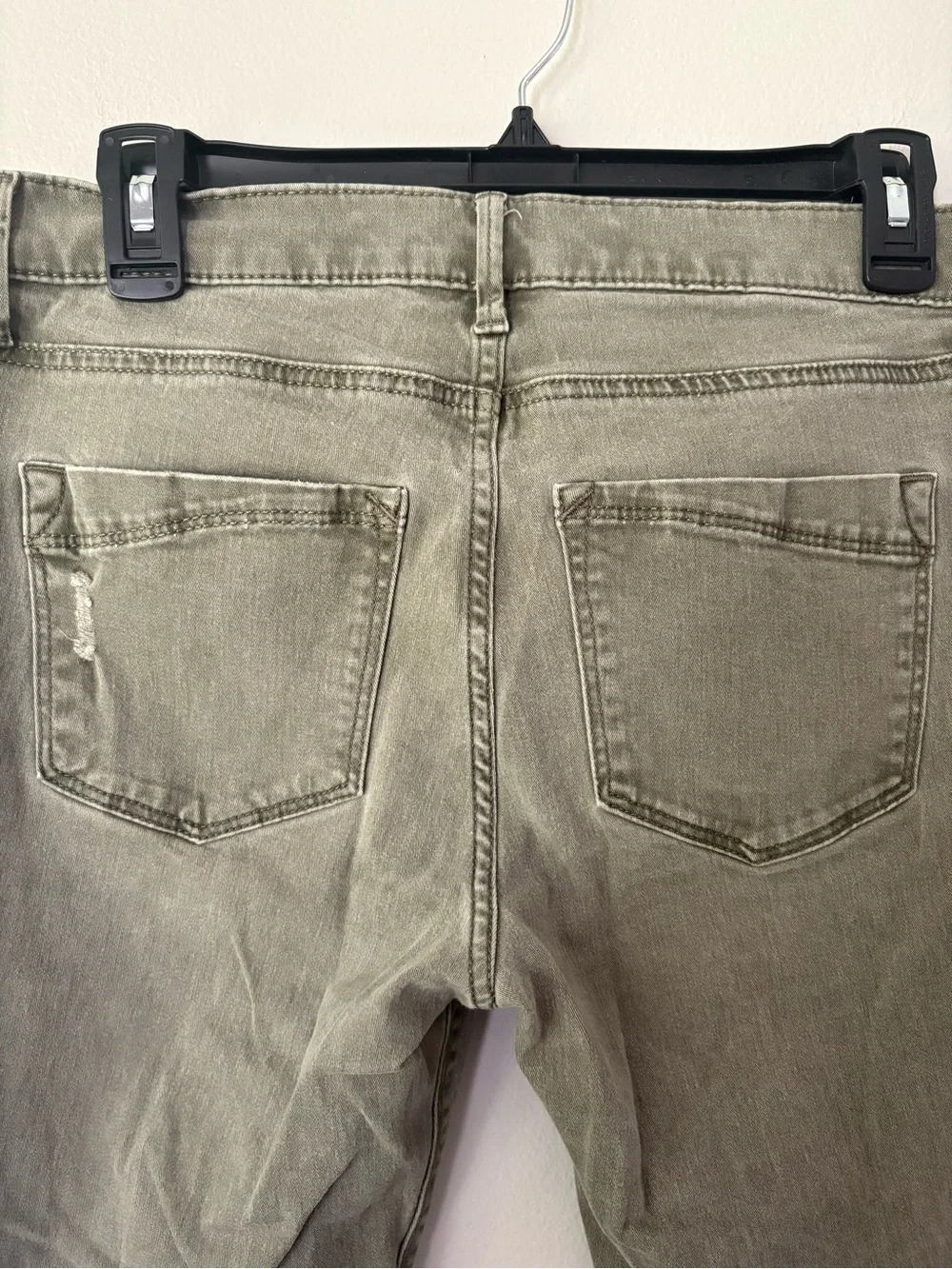 Express Olive Green Ankle Legging Midrise Jeans Cotton Blend And Distressed